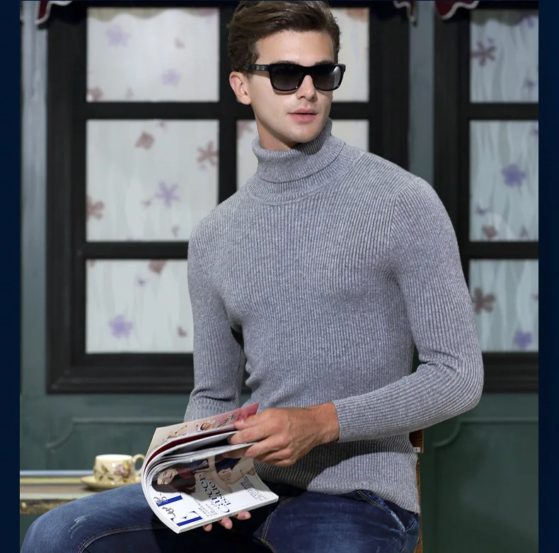 

New autumn & winter mens turtleneck sweater male causal pure color warm sweater elastic high collar thick man sweater pullovers