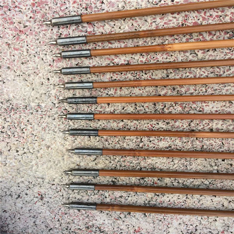 12PK China Traditional Gray Feathers Self Nock Bamboo Arrows For Longbow