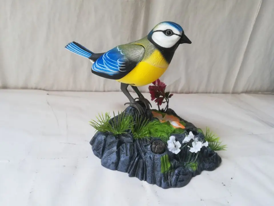 Modelo de pájaro artificial, pájaro hermoso de 14x16cm, artesanía de pájaro con control de voz, decoración del hogar, regalo b1209