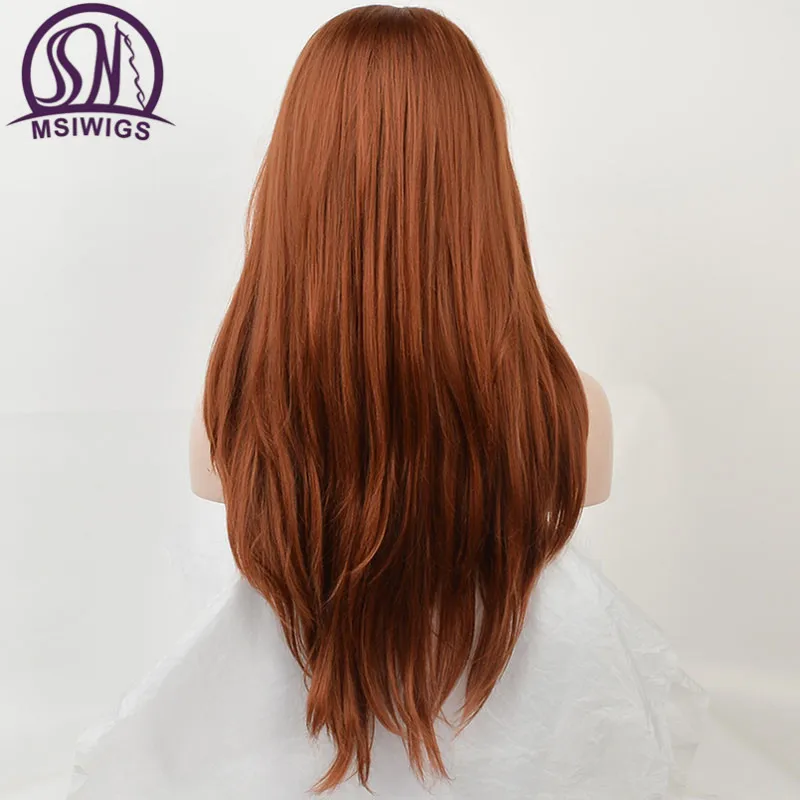 MSIWIGS Synthetic Lace Front Wigs for Women Long Straight Orange Wig with Bangs Heat Resistant Hair