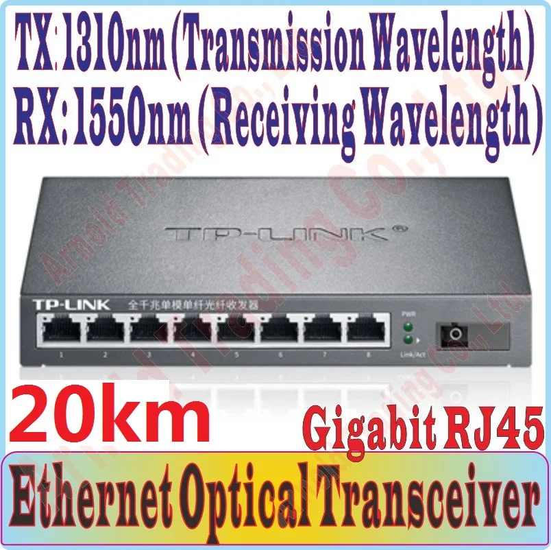 20km Optical Fiber Transceiver Single Fiber Converter, SC port, 8*Gigabit RJ45 Port single-mode optical fibres TX1310nm,RX1550nm