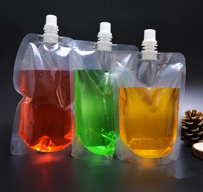 13*20cm 500ml 50Pcs Jelly Liquid Clear Plastic Doypack Spout Packing Bag Drinking Wine Empty Stand Up PE Poly Package Pocket