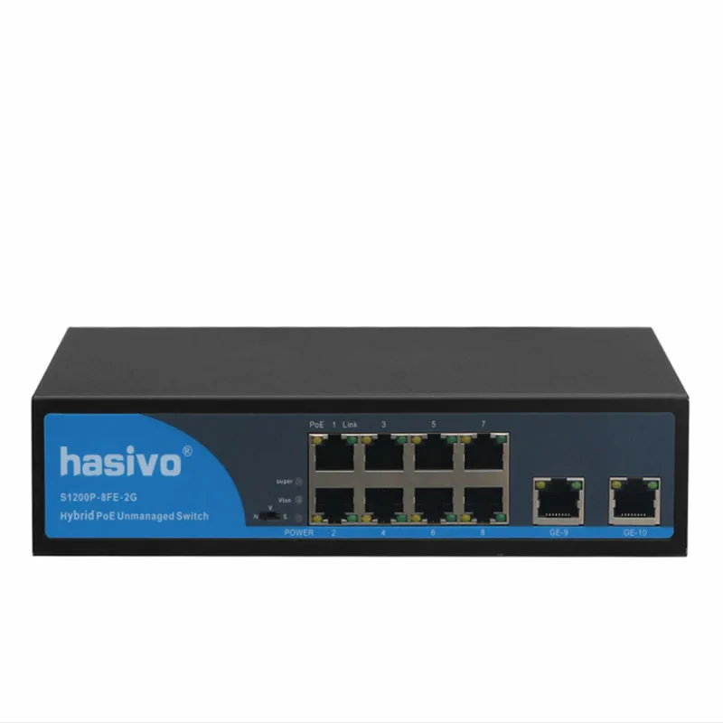 Conmutador Ethernet PoE de 8 puertos RJ45, 2 puertos, Gigabit, 150W