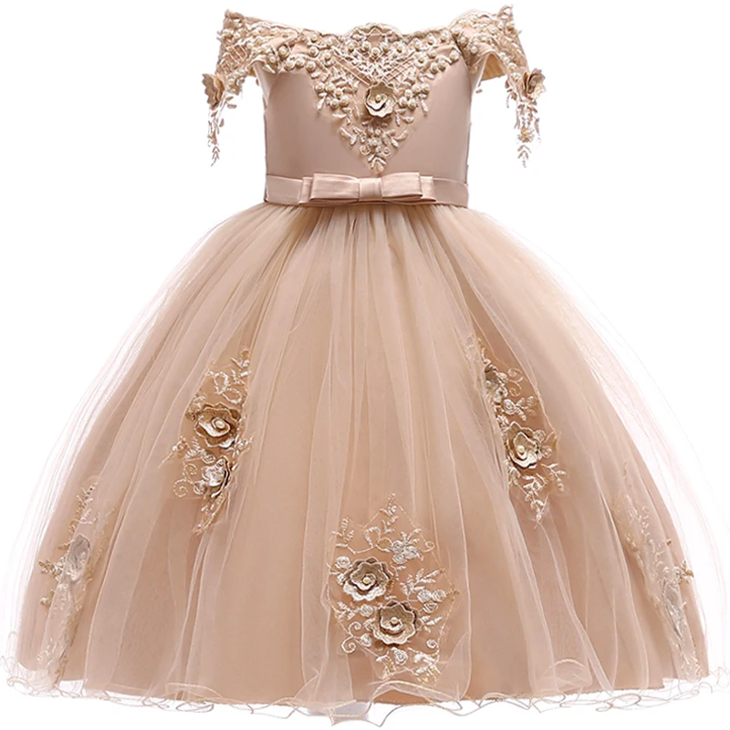 Girls dress lace beaded formal evening dress wedding princess flower clothing girl children costume party baby girl clothes