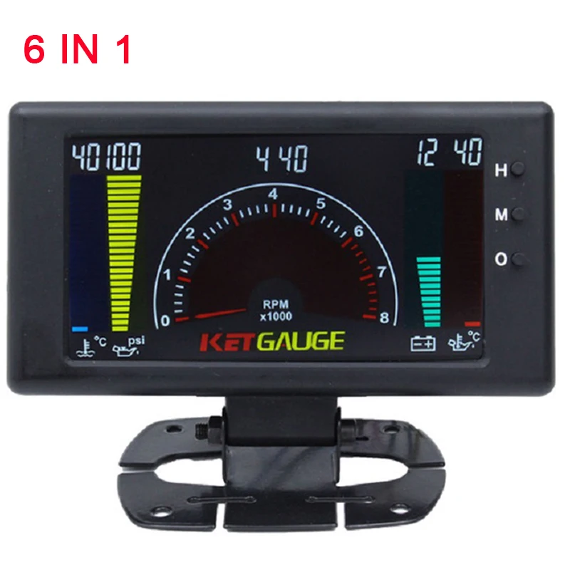 6 In 1 Digital LCD Gauge for Car Truck Tachometer Oil Pressure Voltage Water Temperature Oil Temp Gauge with Sensors 1/8NPT