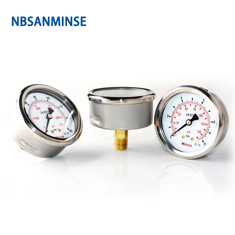 Instruments Stainless Steel Gauge SM1SP63B 63mm 2.5inch 1/4 NPT Back Manometer Liquid Hydraulic For Oil Medium Pressure Gauge