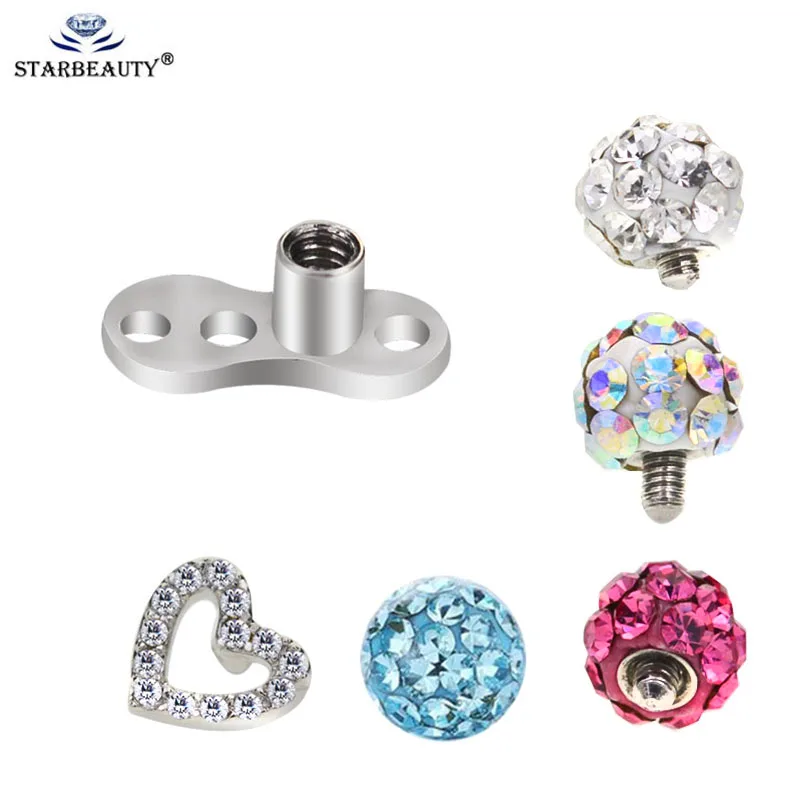 1Pc Titanium 3 Color Ferido Ball Dermal Anchor Piercing Internally Threaded Micro dermals Piercing for Girl 14g Surgical Steel