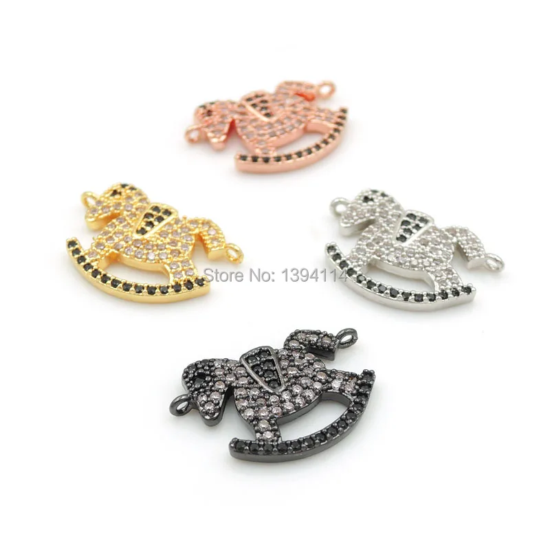 

20*12*2mm Micro Pave Clear&Black CZ Cockhorse Connector Fit For Women As DIY Bracelets Accessory