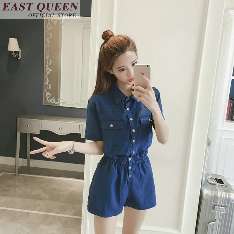 Bãi biển mùa hè phụ nữ playsuits 2018 rắn nút ngắn tay áo straight áo chẽn đối với bãi biển thanh lịch casual áo liền quần DD698 L