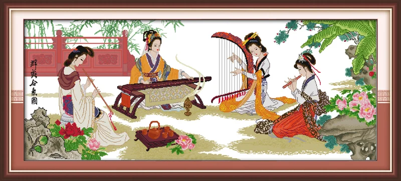 

Four beauties happy together cross stitch kit people 18ct 14ct 11ct count print canvas stitches embroidery handmade needlework