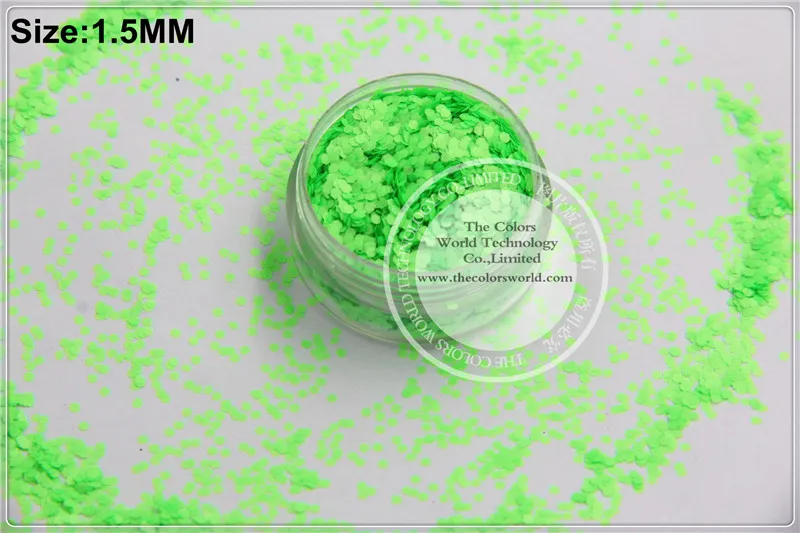 

TCF501 Neon Green Colors 1.5mm size solvent resistant glitter for nail Art nail Polish or other DIY decoration