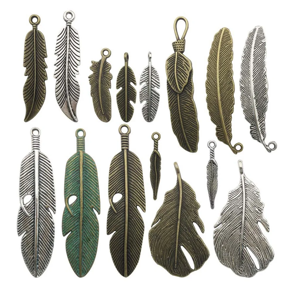 

Crazybeads 30 Pcs High Quality Zinc Alloy Vintage Feather Shape Charm Pendant For Necklace Charms Bracelet Jewelry Findings