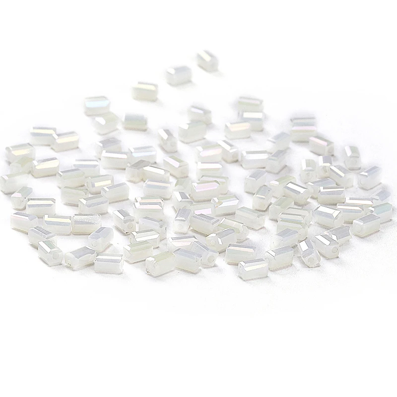 Charms Glass Beads White AB 50pcs 2*4mm Austria Crystal  Square-shape Loose Beads  Crystal Beads DIY Crafts C-3