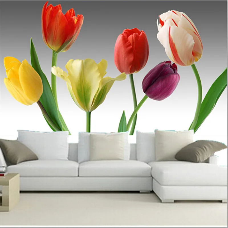 

The custom 3D murals,3D six gorgeous tulips papel de parede,living room sofa TV wall bedroom wallpaper photo tapets