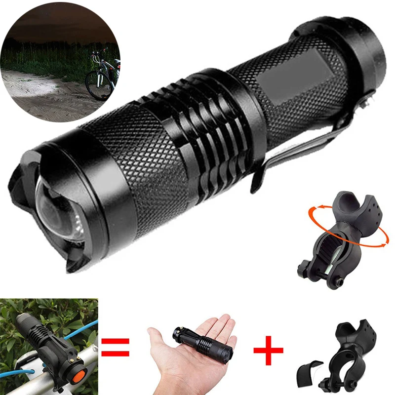 zk20 3000LM Police ZOOM Q5 LED Cycling Bike Bicycle Riding Lamp 14500/AA Flashlight 360 Mount Clip Torch Lamp Light