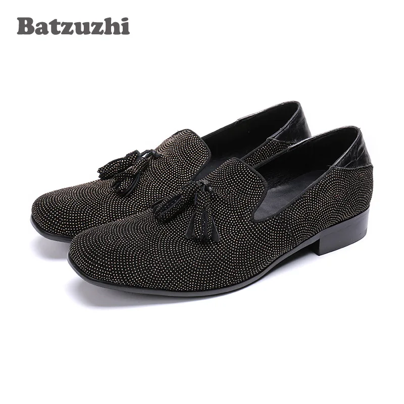 

Batzuzhi Brand New Men Shoes Black Crystal Men Loafers Casual Business Leather Shoes Man zapatos de hombre with Tassels, US6-12