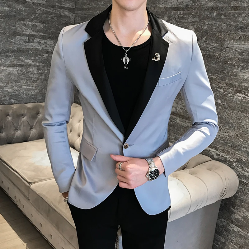 

New Abrigo Casual Hombre Fall 2019 Autumn Royal Blue Blazers Mens Slim Blazers Fashion Stage Jackets Designer Mens Indian Suits