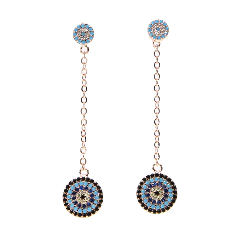 New round charm ZIRCONIA cz turquoises Crystal Dangle Earrings Long Chain Earrings For Women Girls