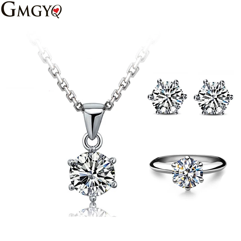 GMGYQ Brand Classic Six Paws 1 Carat CZ Diamant Zirkoon Accessoires Sets voor Vrouwen Bruid Meisje For Women Simple Jewelry sets