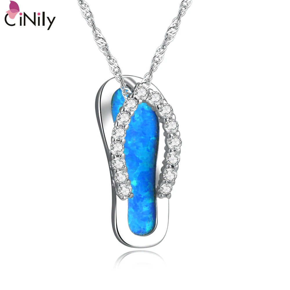 CiNily Created Blue Fire Opal Cubic Zirconia Silver plated Wholesale Flip Flops for Women Jewelry Party Gift Pendant 1