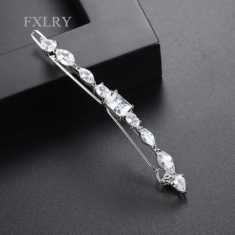 FXLRY Elegant Hairpins Square Waterdrop Clear Cubic Zirconia Hair Clips For Women Girl Wedding Party Jewelry Accessories