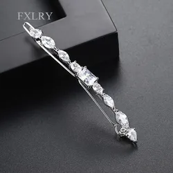 FXLRY Elegant Hairpins Square Waterdrop Clear Cubic Zirconia Hair Clips For Women Girl Wedding Party Jewelry Accessories