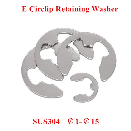 100pcs M1.5 to M10 E Clip Washer 304 Stainless steel M1.5 2 3 4 5 6 7 8 9 10mm Open Circlip Retaining Ring Washers Gasket GB896