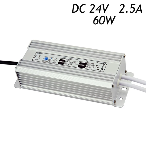 

5pcs/lot AC 110~220V To DC 24V 2.5A 60W IP67 Waterproof Transformers Driver for LED Strip Aluminum Switching Power Supply