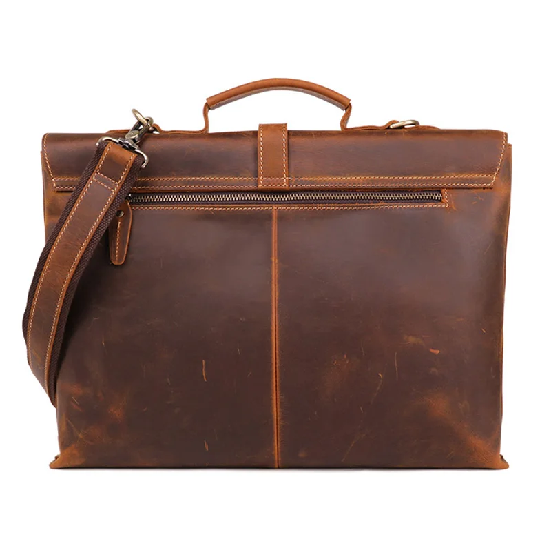 Men Business Briefcase Crazy horse Genuine Leather 15 inch Laptop Handbag Cowhide Shoulder Messenge bag For Male A4 Office Tote