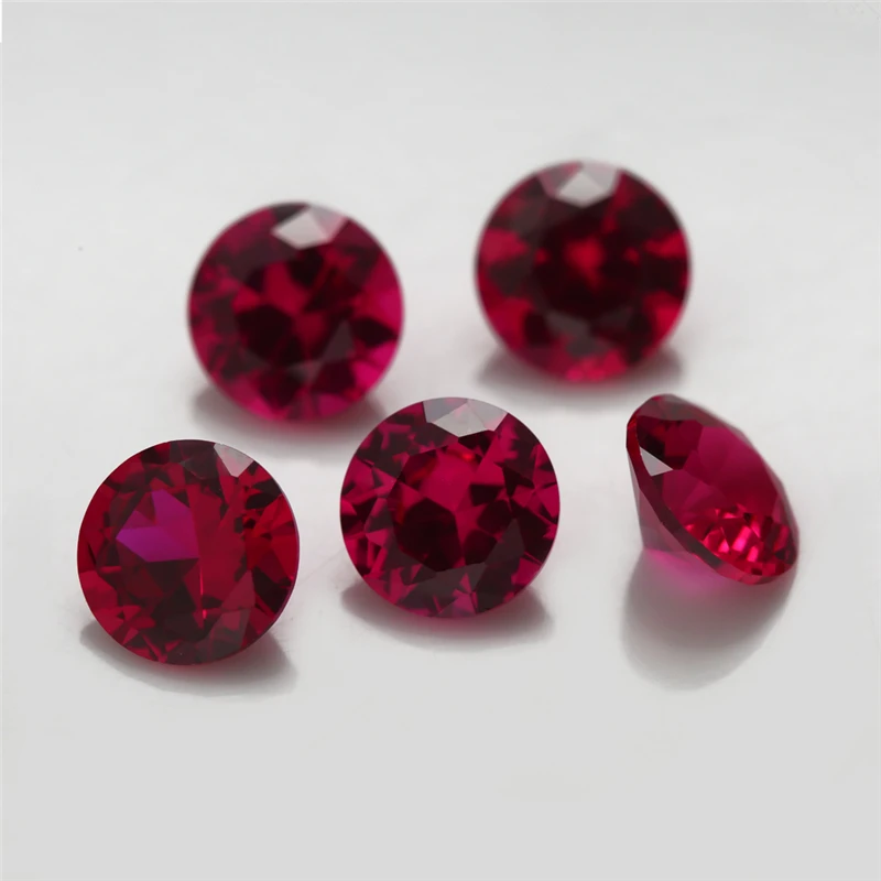 Size 3mm~12mm 8# 5# Red Round Brilliant Cut Synthetic Corudum Stone For Jewelry