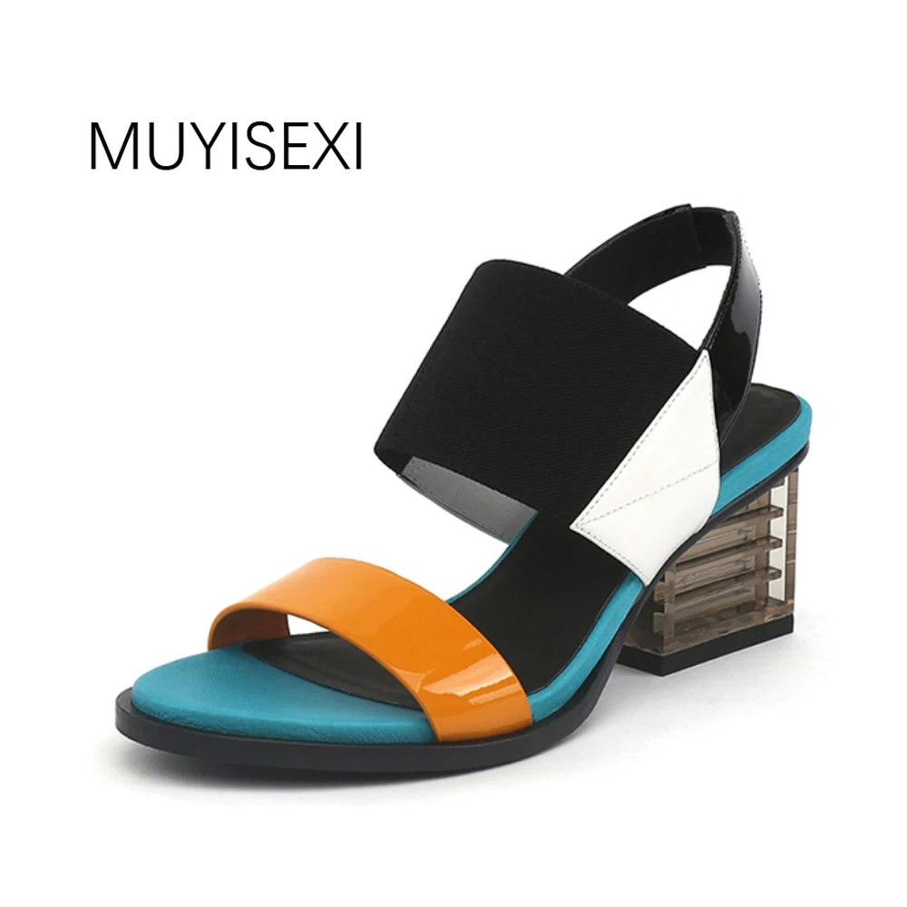 Women Sandals Summer Mixed Color Basic Sandals Women Transparent Square Heel Female High Heels Shoes Women HL030 MUYISEXI