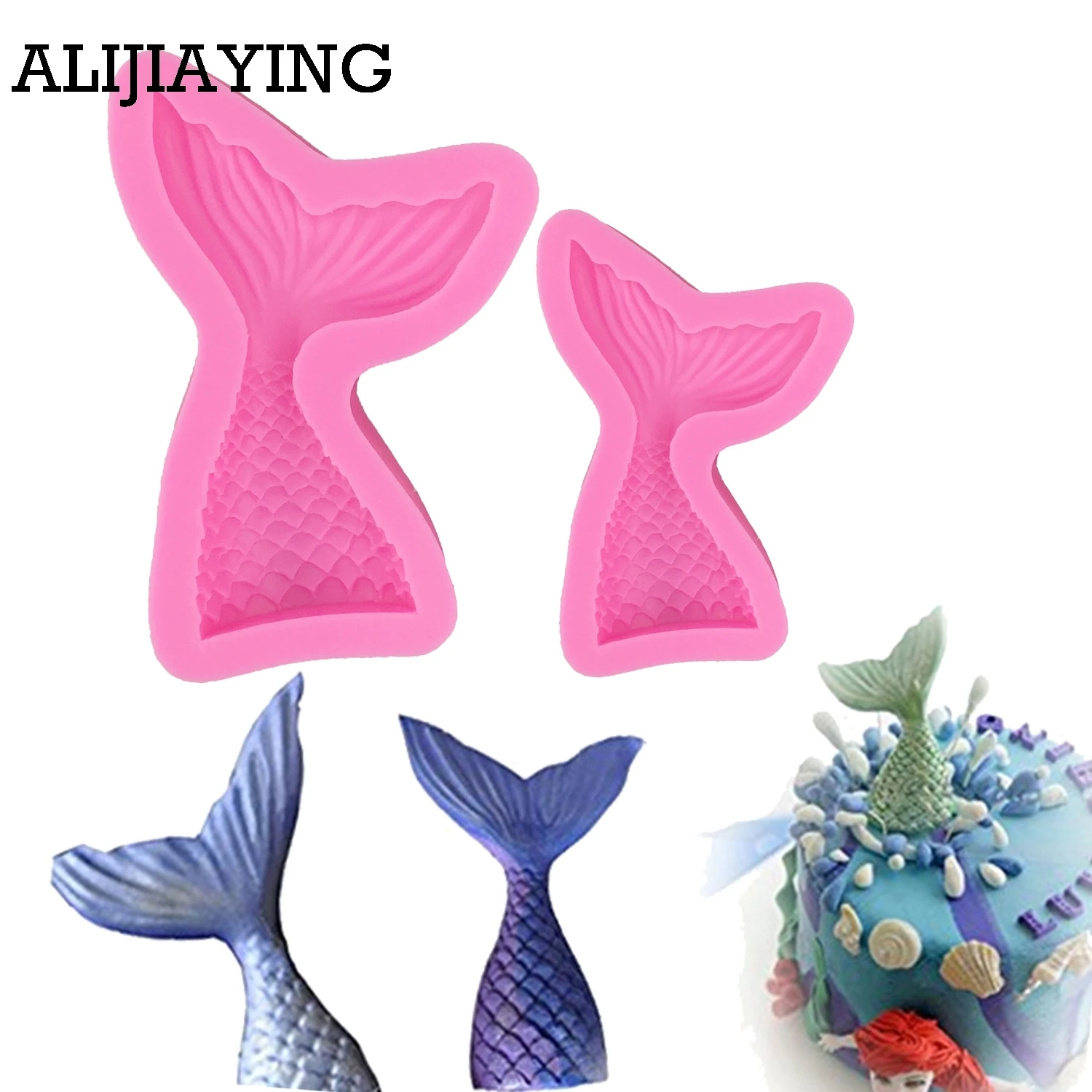 M0561 Christening Mermaid Tail Silicone Mold Fishtail Fondant Cupcake Cake Decorating Baking Tools Soap Mold Fish Fork tail