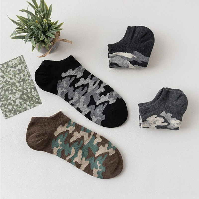 Gift Box Men Socks 4Pairs Cotton Male Personality Camouflage Ship Sox Comfortable Low Cut Men Invisible Sock For Boyfriend