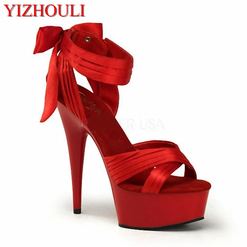 15CM Sexy silken face bow for women's shoes, decorative waterproof platform high heel sandals, ultrafine pole dancing shoes