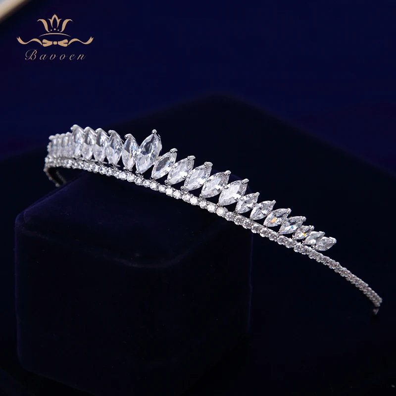 Elegant ใบ CLEAR Zircon งานแต่งงาน Tiaras Hairbands คริสตัล Brides ผมอุปกรณ์เสริมผมเย็นเครื่องประดับ