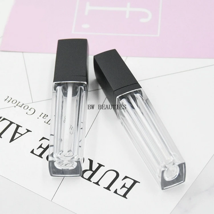 500Pcs/Lot 3ml Flat body matte black lip gloss tubes,Black cap,Square Lip stick packing container,Empty DIY lip balm bottle