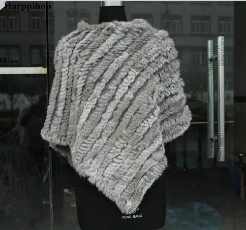 Imagen 2 del producto Nueva llegada, gran oferta, chales Pashmina de piel auténtica para mujer, Poncho de piel de conejo tejido hecho a mano, chal de piel para mujer, invierno