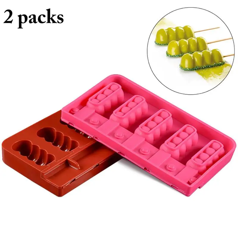 2pcs 5 Cavities Silicone Freezer Ice Cream Mold Candy Bar Making Tool Juice Popsicle Molds Children Tray Ice Cube Maker