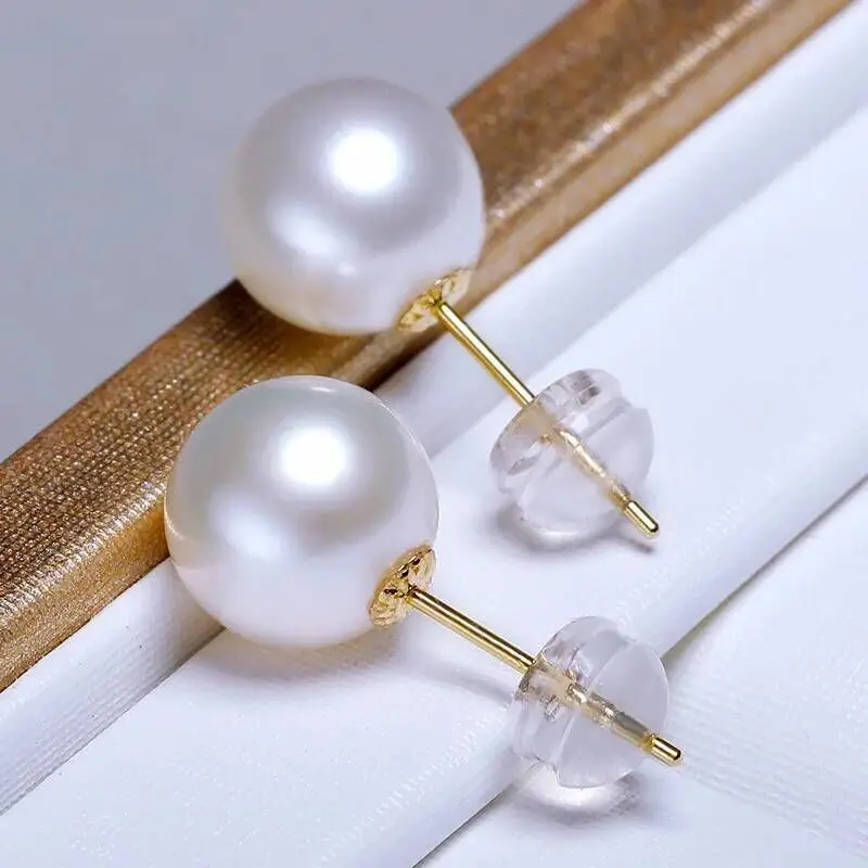 

classic pair of 10-11mm south sea white pearl earring 14k