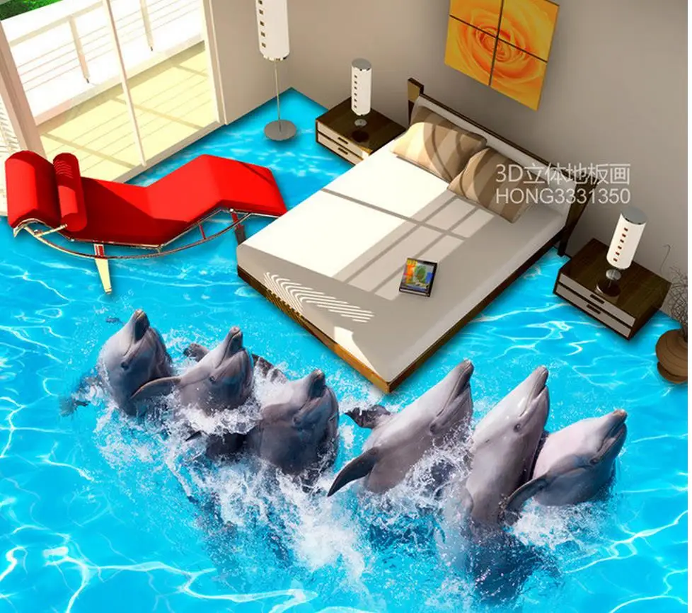 Ocean World Dolphin Dance Floor Painting 3d wallpaper waterproof pvc self-adhesive wallpaper