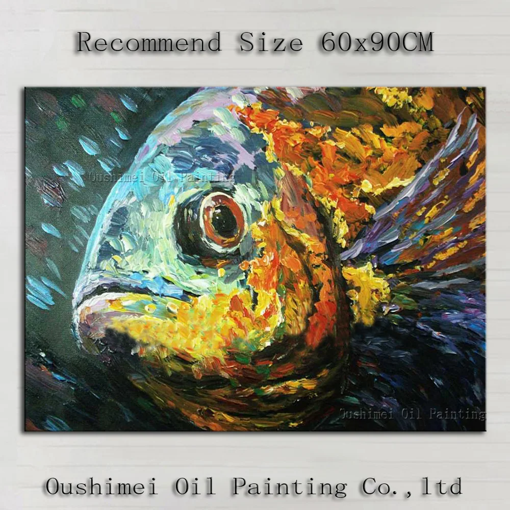 

Handmade Modern Mural Picture on Canvas Wall Art Abstract Fish Animals Painting Hang Paintings For Room Seascape Oil Painting