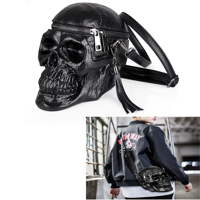 JQTUNING-Women Bag Funny Skeleton Head Black handbad Men Single Package Fashion Designer Satchel Package Skull Motorcycle Bags