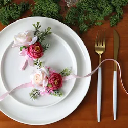 YO CHO Bianco Da Sposa Corpetto e Da Polso del Vestito Del Fiore di Rosa Di Seta Matrimonio Corpetto Fiore All'occhiello Dello Sposo Guest Spilla Accessori di Cerimonia Nuziale