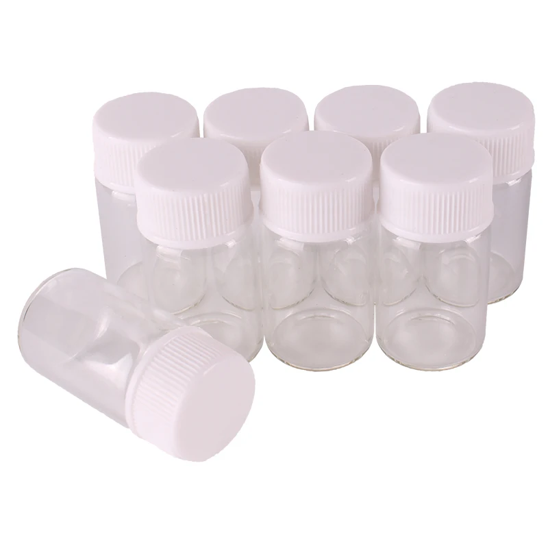 

100pcs 22*40mm 7ml Transparent Glass perfume Spice Bottles with White Plastic Screw lid Tiny Jar Vials DIY Craft