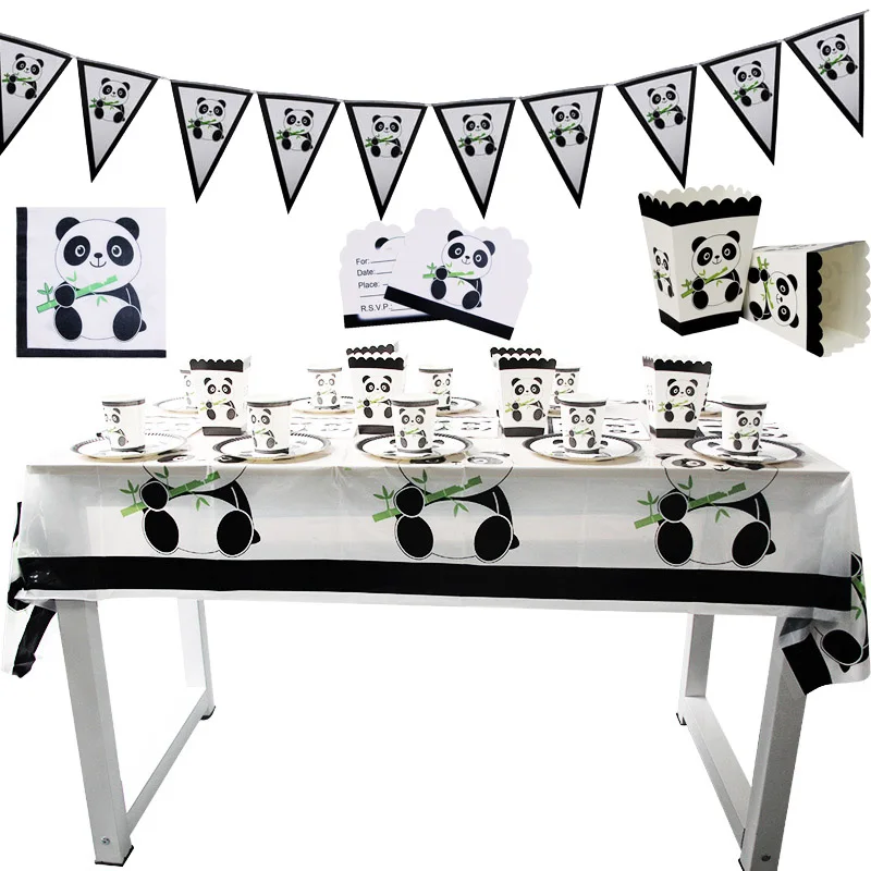 Cartoon Panda Theme Birthday Party Decorations Kids Disposable Tableware Set Plate Napkins Cup Ballon Baby Shower Party Supplies