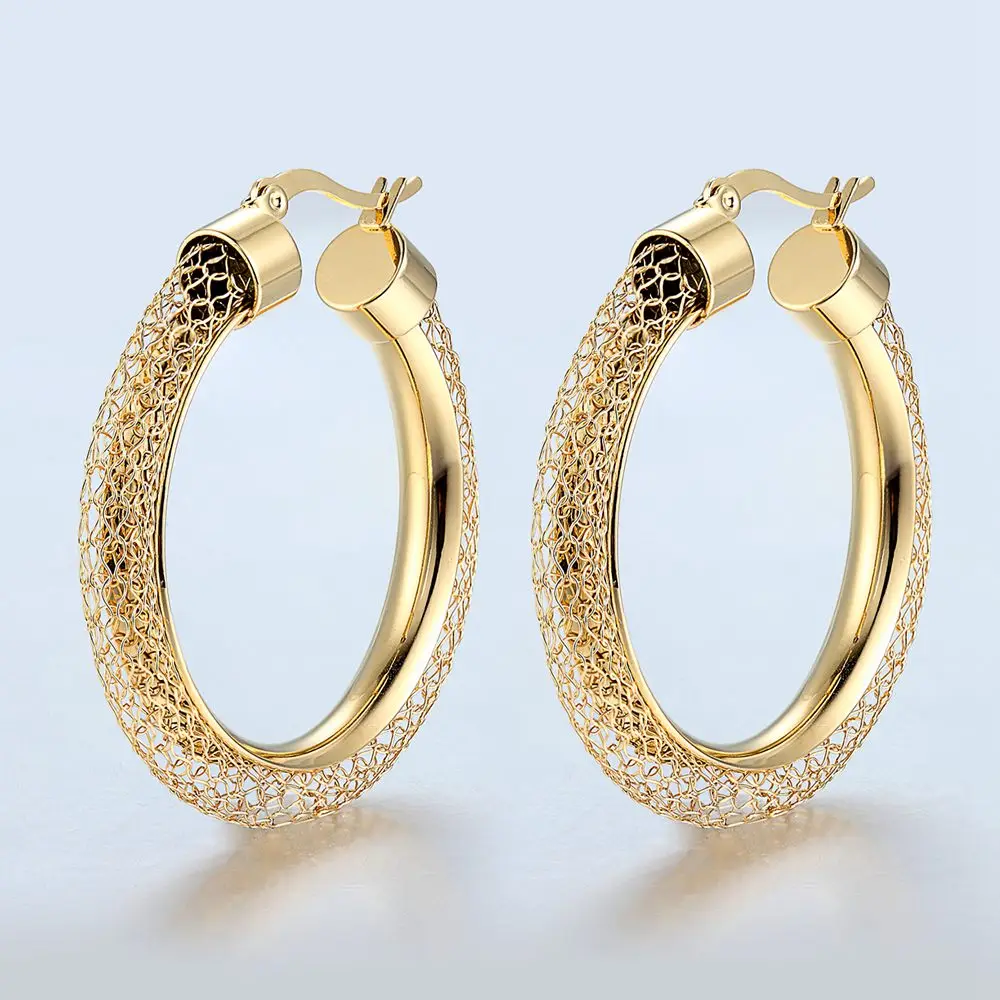 Net Round Pattern Hollow Hoop Earrings Brand Earrings For Women Jewelry Wholesale Trendy Gold Colour Women Earrings