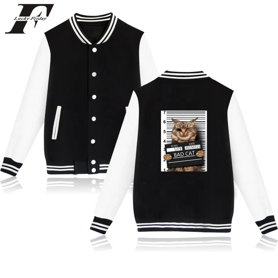 latest Bad Cat printed funny fashion hip hop Baseball Jacket men women Sweatshirts coats tops casual long sleeve hoodies Jackets