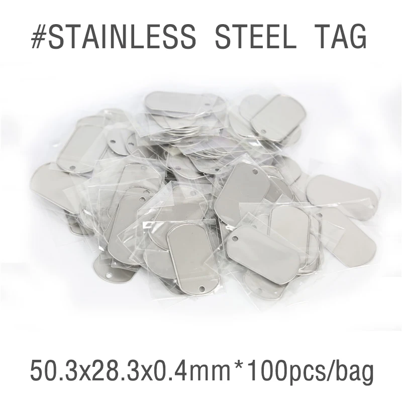 100pcs 50.3*28.3*0.4mm etichetta di identità dell'esercito militare, medagliette per cani BateRpak piatto in acciaio inossidabile, collane con pendenti per gioielli con etichetta identificativa per animali domestici