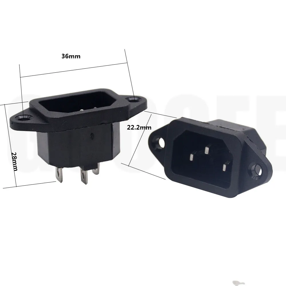 AC 250V 10A 3PCS 3P IEC320 C14 Male Plug Panel Power Inlet Sockets Connectors