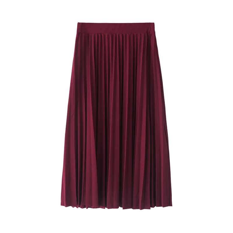 Women Fashion High Waist Pleated Solid Color Ankle Length Skirt All-match chiffon Clothing Lady Casual Stretchy Thicken Skirts